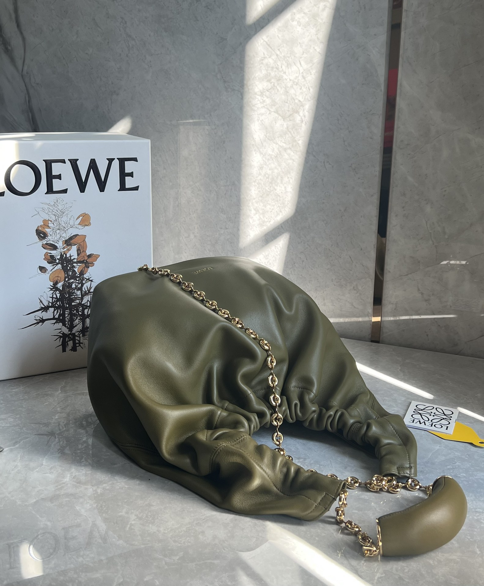 Loewe Small Squeeze Bag in Mellow Nappa Lambskin Dark Khaki Green